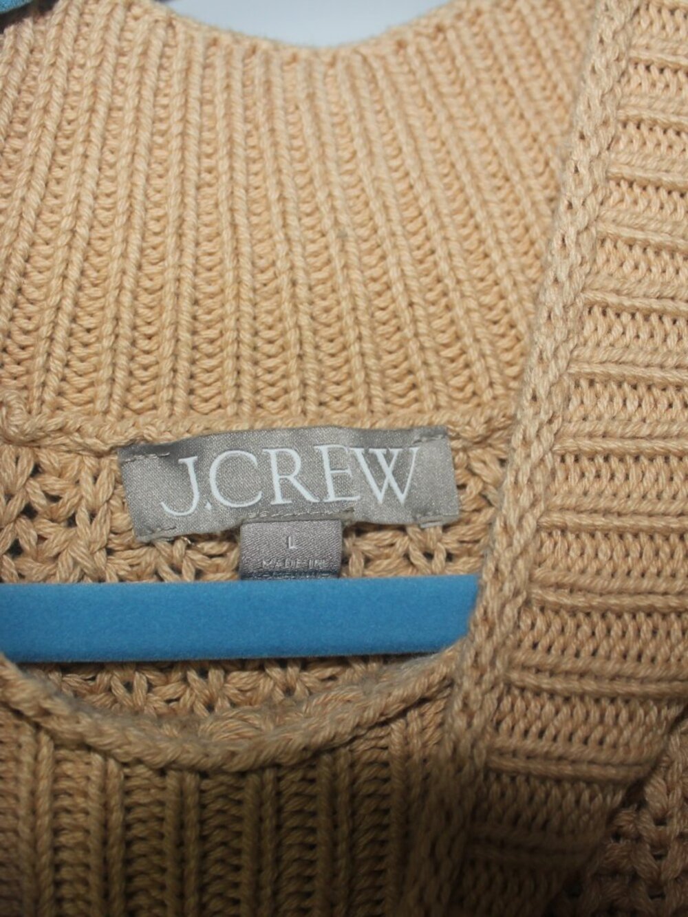 NWOT J CREW WOMENS TAN CHUNKY RIBBED SWEATER WITH MOCK NECK  SZ. LG 100 % COTTON